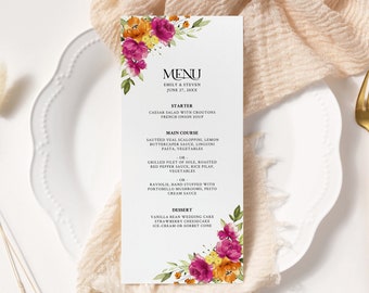 Hot Pink und Orange Menü Vorlage (Hochzeit, Brautparty, Abendessen, Brunch) • SOFORTIGER DOWNLOAD • Bearbeitbare druckbare Vorlage, #138