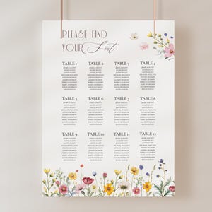 Plantilla de plano de asientos para bodas con temática de flores silvestres (descarga digital) #142