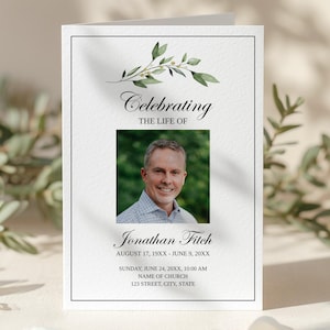 Bi-Fold Funeral Program Template • Editable, Printable Order of Service • Instant Download
