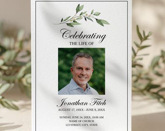 Bi-Fold Funeral Program Template • Editable, Printable Order of Service • Instant Download
