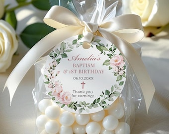 Baptism & 1st Birthday Gift Favor Tag Template, Thank You Labels/ Stickers • INSTANT DOWNLOAD • Editable, Printable Template A110