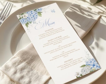 Blue Hydrangea Menu Template (Editable, Printable Digital Download) #160