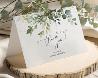 Greenery Wedding Thank you Card Template, Thank you Note Template, Greeting Cards • INSTANT DOWNLOAD • Editable, Printable Template, A107