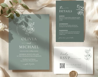 Sage Green Wedding Invitation Template Suite • INSTANT DOWNLOAD • Editable, Printable Template, #148