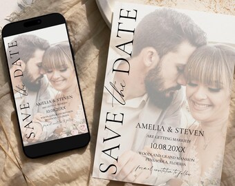 Photo Wedding Save the Date Template • Modern Editable Invite • Instant Download #154