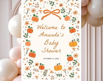 Fall Pumpkin Baby Shower Welcome Sign Template: Editable, Printable (Digital Download), #BS03