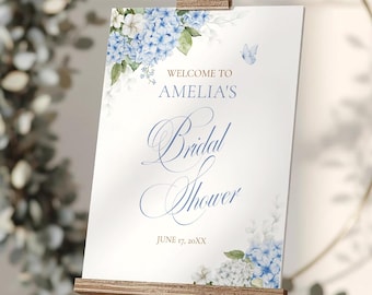 Blue Hydrangea Bridal Shower Welcome Sign Template • INSTANT DOWNLOAD • Editable, Printable Template #160