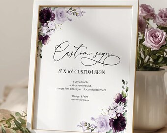 Lavender Roses Custom Sign Template, Printable Party Decor (Digital Download) A124