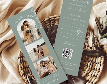 Sage Photo Strip Save the Date Template (Digital Download) #148
