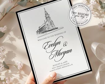 Plantilla moderna plegable para programa de boda, orden de la ceremonia (descarga digital) #157