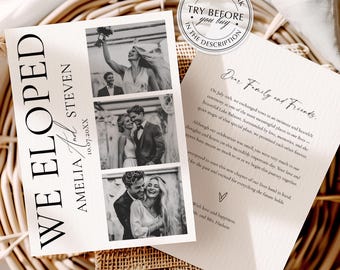 Elopement Announcement Card Template, We Tied The Knot • INSTANT DOWNLOAD • Editable, Printable Template