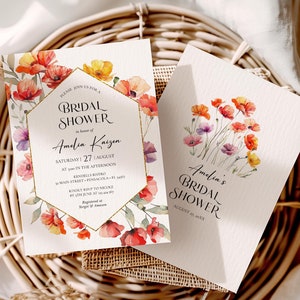 Brautparty Einladung Vorlage mit Mohnblumen • SOFORTIGER DOWNLOAD • Druckbare, bearbeitbare Vorlage, #BR04