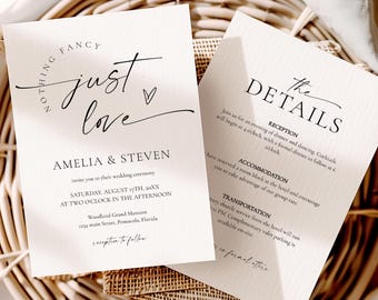 Modern Wedding Invitation Template - Nothing Fancy Just Love • INSTANT DOWNLOAD • Editable, Printable Template,  #154