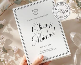 Old Money Folded Wedding Program Template, Wedding Order of Service (Digital Download) #158