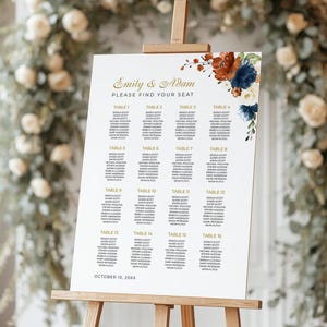Terracotta, Navy Blue and Ivory Seating Chart Template • INSTANT DOWNLOAD • Editable, Printable Template #137