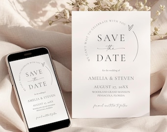 Minimalist Wedding Save the Date Template • Modern Editable Invite • Instant Download, #154