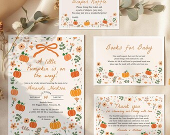 Fall Pumpkin Baby Shower Invitation Suite, Editable, Printable Template (Digital Download), #BS03
