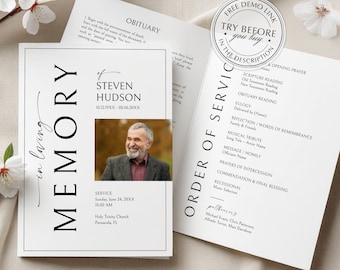 Funeral Program Template, Order of Service • INSTANT DOWNLOAD • Printable, Editable Template