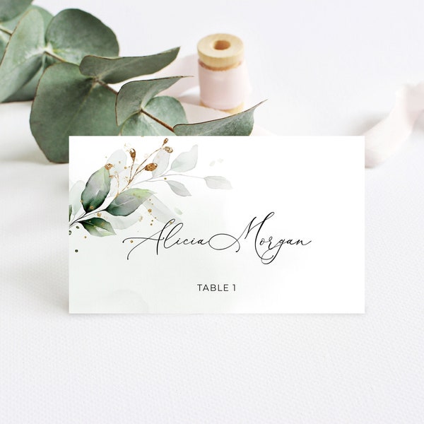 Printable Greenery Wedding Place Cards, Place Cards Flat and Tent Folded • INSTANT DOWNLOAD • Editable Template, A112, A109