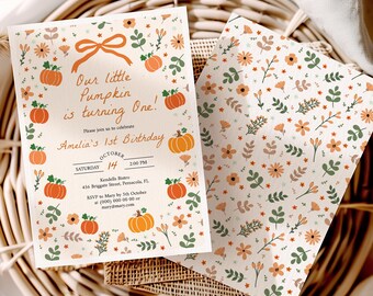 Fall 1st Birthday Invitation Template, Our Little Pumpkin is Turning One Invite, Editable, Printable Template (Digital Download), #BS03