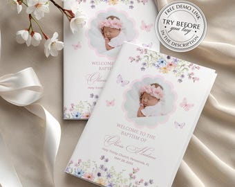 Wildflower Baptism Program Template • Editable, Printable Digital Download #159