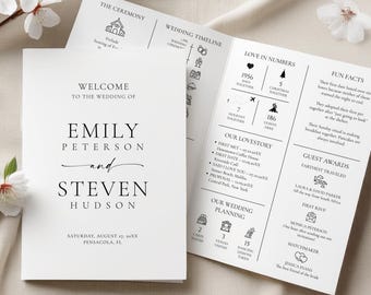 Infographic Bi-Fold Wedding Program Template • Minimalist, Modern, Fun • INSTANT DOWNLOAD • Editable, Printable Template #154