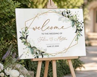 Greenery Wedding Welcome Sign Template • INSTANT DOWNLOAD • Editable, Printable Template, A105