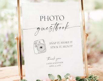 Polaroid Guest Book Sign Template, Wedding Photo Guestbook Sign, Editable Photo Booth Sign, Printable Wedding Sign, Instant Download #154