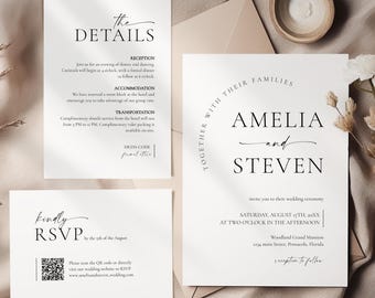 Minimalist Wedding Invitation Suite Template, Modern Wedding Bundle • INSTANT DOWNLOAD • Editable Printable Template #154