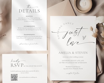 Plantilla de invitación de boda "Nada sofisticado, solo amor", paquete de boda moderno • DESCARGA INSTANTÁNEA • Plantilla editable e imprimible n.° 154