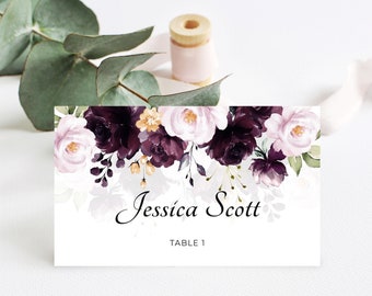 Lila Blumen Hochzeit Tischkarten Vorlage (Digitaler Download) A119