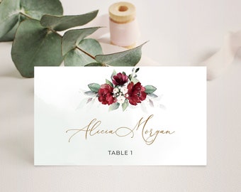 Burgundy Place Cards Template, Wedding Name Cards Template Flat and Tent Folded, Avery 5302 • INSTANT DOWNLOAD • Editable Template, #141