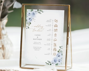 Dusty Blue Floral Hochzeit Timeline Kartenvorlage (Digitaler Download) #127
