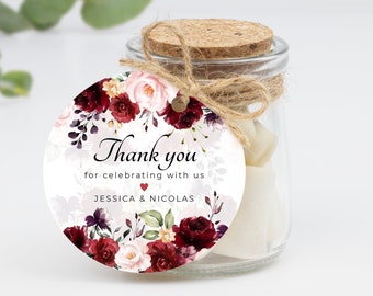Burgundy Floral Favor Tag/Sticker Template (Instant Download), A115