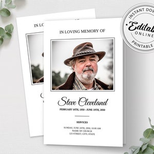 Funeral Program Template Memorial Program Template Order Etsy