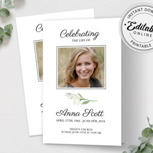 Funeral Program Template, Memorial Program Template, Order of Service, Editable Funeral Program, Obituary Program, Printable Funeral Program