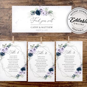 Navy & Lavender Wedding Seating Chart Template (Digital Download)
