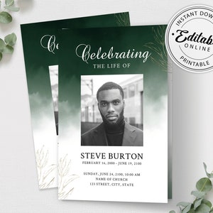 Funeral Program Template | Memorial Program Template | Order of Service | Editable Funeral Program | Obituary Program | Printable