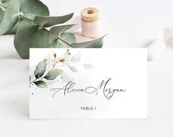 Greenery Place Card Template (Digital Download), Editable, Printable Template A112, A109