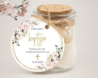 Printable Gift Favor Tags with Pink Roses, Thank You Stickers • INSTANT DOWNLOAD • Editable Favor Gifts in 3 sizes, A117