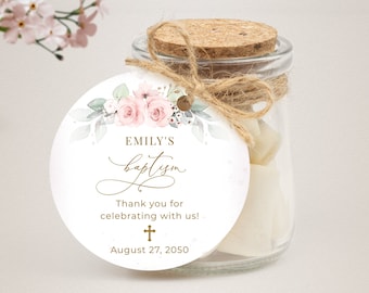 Pink Roses Gift Favor Tag Template, Editable Stickers (Digital Download) #126