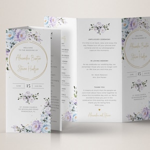 Modèle de programme de mariage floral lavande à trois volets (téléchargement numérique) A100