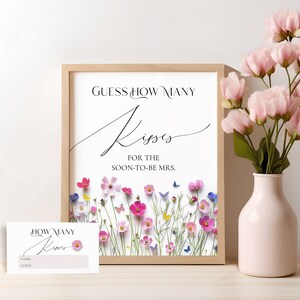 How Many Kisses Game Template, Wildflowers Bridal Shower Game, Sign and Card Template • INSTANT DOWNLOAD • Editable, Printable Template #145