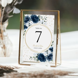 Navy Blue Table Number Sign Template, Wedding Table Numbers • INSTANT DOWNLOAD • Editable, Printable Template, #144