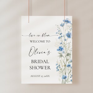 Blue Wildflowers Bridal Shower Welcome Sign Template, Bridal Shower Poster Template • INSTANT DOWNLOAD • Editable, Printable Template, #147