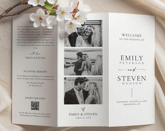 Trifold Wedding Program Template • Elegant, Modern Wedding Brochure With Photos • INSTANT DOWNLOAD • Editable, Printable Template #154