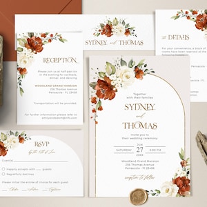 Terracotta and Ivory Wedding Invitation Template Bundle, Wedding Template Suite • INSTANT DOWNLOAD • Editable, Printable Templates, A132