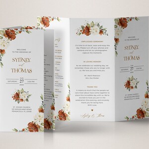 Terracotta and Ivory Trifold Wedding Program Template • INSTANT DOWNLOAD • Editable, Printable Template, A132