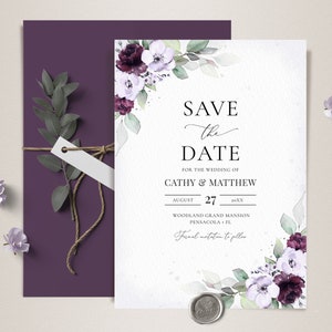 Mariage lavande et violet, réservez le modèle, faire-part de mariage • TÉLÉCHARGEMENT IMMÉDIAT • Modèle modifiable, imprimable, A133