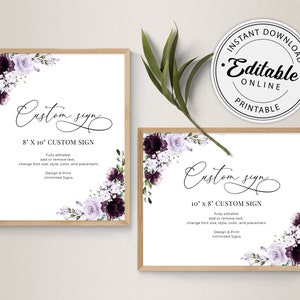 Lavender and Purple Custom Sign Template, Portrait and Landscape Party Sign Template • INSTANT DOWNLOAD • Editable, Printable Template, A124